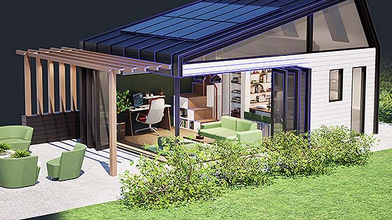 Projeto arquitetônico de uma casa com terraço, modelado no AutoCAD