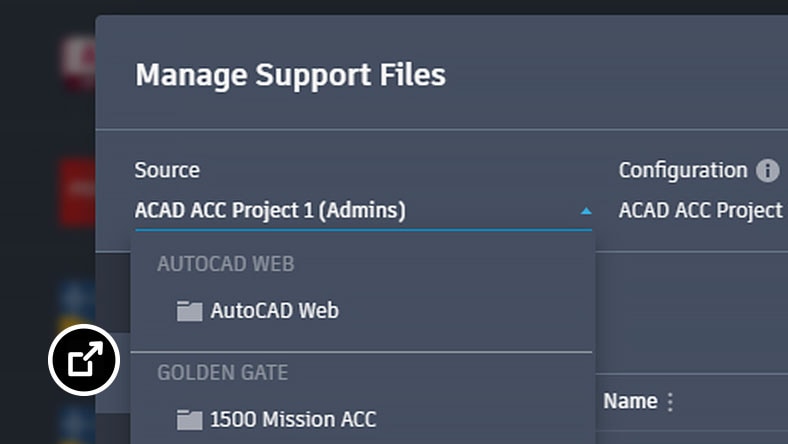 Arquivos de suporte compartilhados no AutoCAD na web