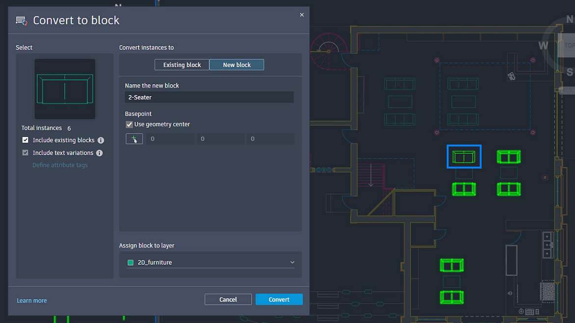 Blocos inteligentes: pesquisar e converter no AutoCAD
